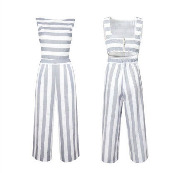 Striped Sleeveless Summer Jumpsuit size Small - Picture 4 of 8